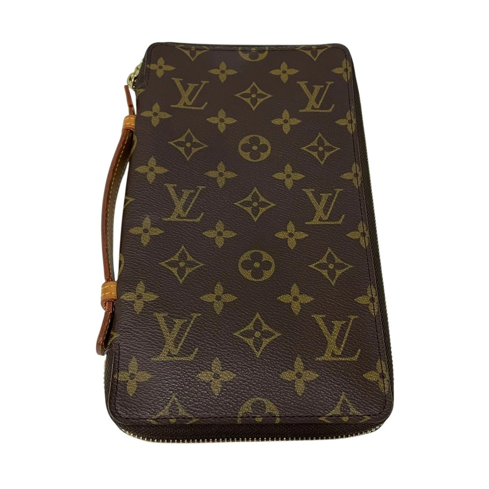 Louis Vuitton Monogram Organizer De Voyage Wallet Canvas Leather Beige Brown